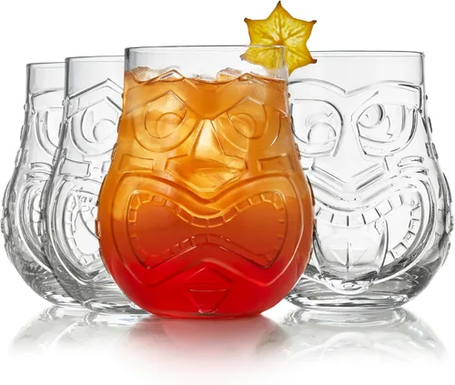 Miniatura 8 de Libbey Juego de 4 vasos altos para cóctel Tiki de bambú, vasos icónicos de 16 oz, vasos modernos para cócteles Highball Bambú Tiki