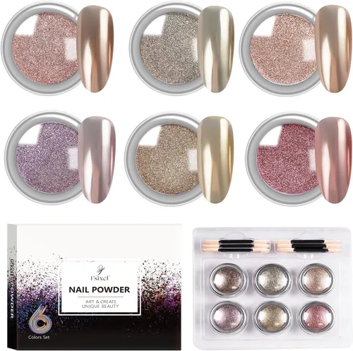 Polvo cromado para uñas, espejo metálico, pigmento, polvo, purpurina para manicura, decoración de uñas, bronce, oro rosa, kit de 6 colores, 0.02