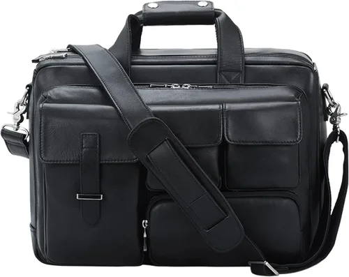 TIDING Maletín de cuero de grano completo para hombres 17 pulgadas portátil caso negocios viaje oficina mensajero bolsa de hombro