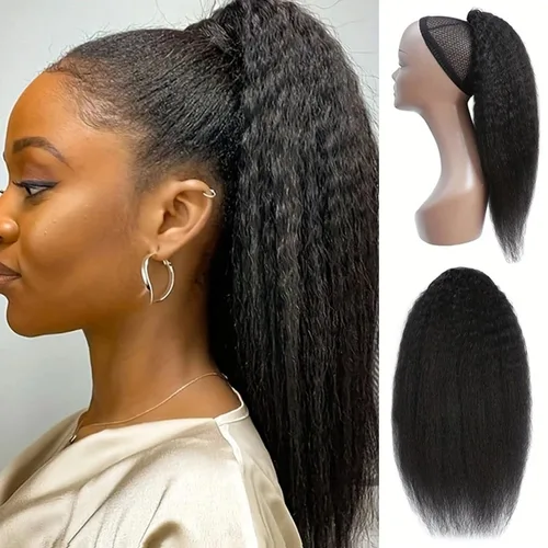 Miniatura 10 de Extensiones de pelo rizado con cordón para cola de caballo, extensiones de cabello humano para mujer con dos clips 1B# 120g/set (71cm)