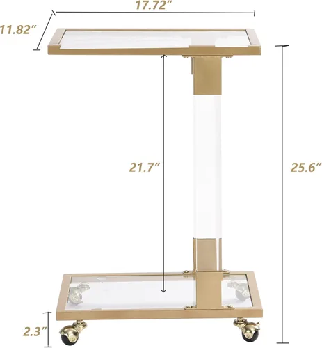 Miniatura 2 de Mesa auxiliar de cristal dorado en forma de C con ruedas móviles, mesa de acrílico para sala de estar, mesa C transparente para dormitorio, muebles