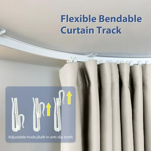 Miniatura 5 de Divisor de habitación con rieles para cortinas montadas en el techo, juego extra ancho de cortinas opacas con rieles flexibles para dormitorio