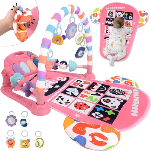 Gimnasio de juego para bebés de 0 a 6 meses, tapete de alto contraste, piano para patear y tocar, música y luces, regalos para recién nacidos para