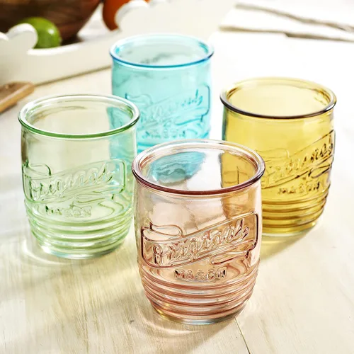 Miniatura 6 de Glaver's Juego de 4 vasos originales Mason Collins de colores surtidos para jugo, batidos, cócteles, tazas de vidrio finas para bebidas