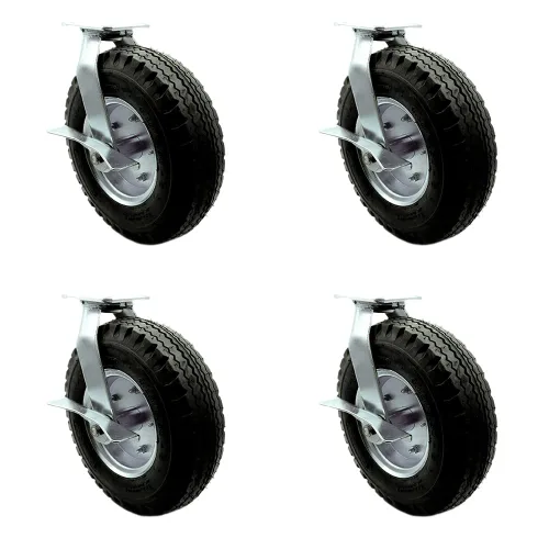 Miniatura 13 de Juego de 4 ruedas neumáticas giratorias de 6 pulgadas, ruedas de goma negra, incluye 2 ruedas giratorias con frenos y 2 rígidas, ruedas resistentes