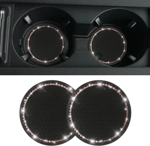 Miniatura 8 de Portavasos para automóvil, 2 piezas, accesorios universales de diamantes de imitación de cristal brillante de 2.75 pulgadas, juego de almohadillas