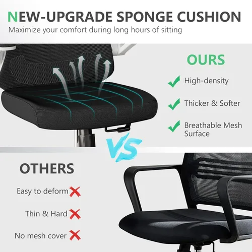 Miniatura 6 de Silla ergonómica de malla para computadora de oficina de 300 libras, silla de escritorio con ruedas de altura ajustable con reposabrazos abatibles