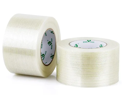 BOMEI PACK Cinta de fleje de 3 pulgadas, cinta de embalaje reforzada con fibra resistente, 60 yardas 5.9 mil, total 120 yardas