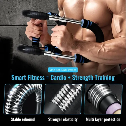Miniatura 4 de Twister Arm Trainer – Equipo de entrenamiento de pecho de resistencia ajustable de 30 a 120 libras con 4 resortes, cuerda de saltar y muñequeras