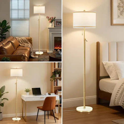 Miniatura 3 de GyroVu Lámpara de pie de mármol para sala de estar, lámpara de pie de altura ajustable con base de mármol, lámpara alta con pantalla blanca