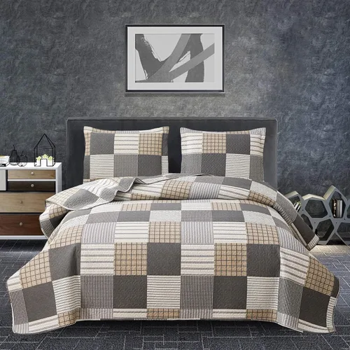 Miniatura 14 de Juego de edredón tamaño Queen, colcha a cuadros, cubrecama Queen, edredones Queen de retazos, ropa de cama para hombres colección a cuadros, colcha