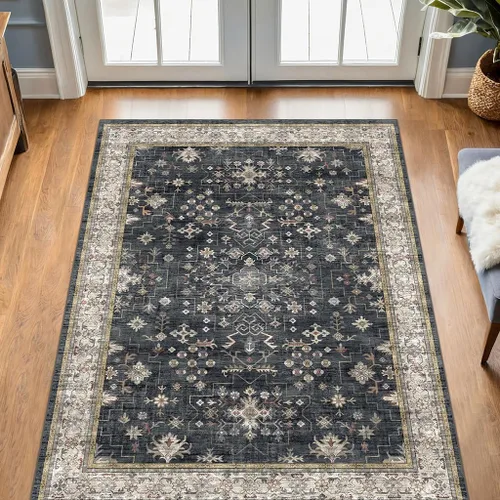 Miniatura 16 de Alfombra Boho Negra para Sala de Estar - Alfombra de Área Lavable de 10x14 Pies, Alfombras de Comedor para Debajo de la Mesa, Alfombra Suave de Pelo