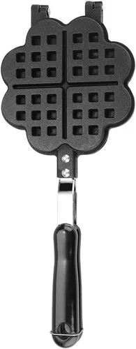 Miniatura 7 de HERCHR Molde para hacer gofres, de hierro fundido en forma de corazón, para panqueques, antiadherente, doble cara, molde para gofres con mango largo