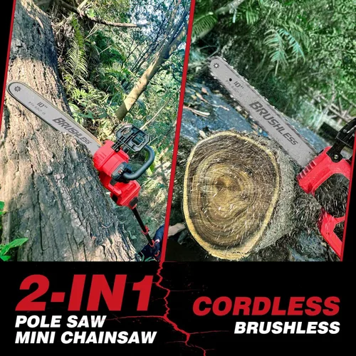 Miniatura 4 de Sierra de poste inalámbrica 2 en 1 de 10 pulgadas y motosierra compatible con batería Milwaukee M18 de 18 V, alcance total de máximo 15 pies