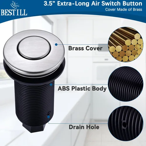 Miniatura 3 de Kit de interruptor de aire para eliminación de basura BESTILL - Certificado UL, botón de presión de 3.6" de largo en acero inoxidable con acabado