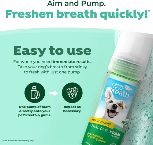 Miniatura 5 de TropiClean Fresh Breath Spray de espuma dental para perros y gatos Ambientador rápido de aliento y solución de limpieza dental Fabricado