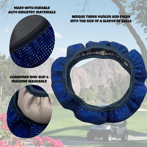 Miniatura 3 de Funda universal para volante de carrito de golf con diamantes de imitación de cristal brillante coloridos, se adapta a Club Car, Yamaha, EZGO, funda