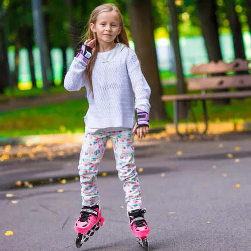 Miniatura 2 de METROLLER Patines en línea para niñas y niños, mujeres, hombres, 4 tallas ajustables, patines en línea con ruedas que se iluminan, patines Rosa