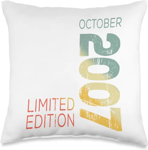 Since October Retro Vintage 2007 Limited Edition Mes de Octubre Año Retro Vintage 2007 - Almohada (16 x 16 pulgadas), multicolor