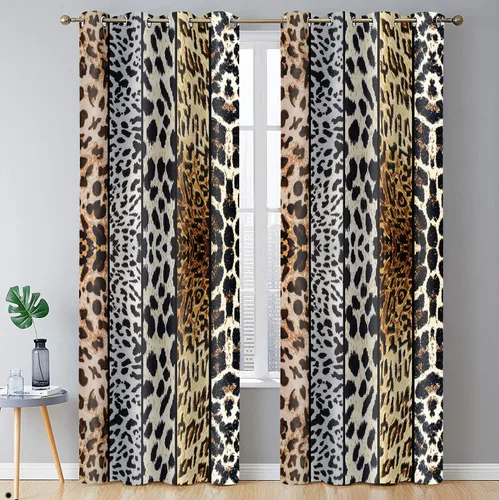 Miniatura 58 de Cortina opaca con estampado de animales salvajes, para oscurecer la habitación, con aislamiento térmico, con ojales para sala, comedor, dormitorio