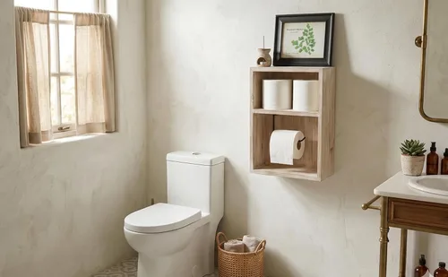Miniatura 2 de Soporte de papel higiénico para montaje en pared, dispensador de rollo de papel de seda decorativo, estante flotante, gabinete empotrado