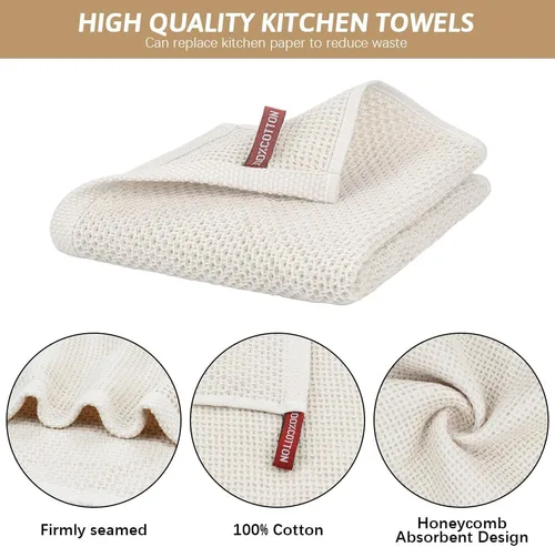 Miniatura 3 de Nialnant Paquete de 6 toallas de cocina, 100% algodón, tejido de gofre, para secar platos, toallas de mano extrasuaves y absorbentes, 13 x 28 Beige