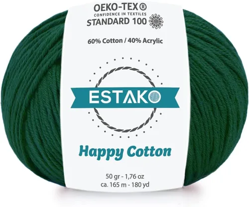 Miniatura 59 de Estako Happy Cotton, 1,76 oz (50 g) / 180 yardas (165 m) de lana 60 % algodón y 40 % acrílico, suave, fina/deportiva (2) para crochet y tejer