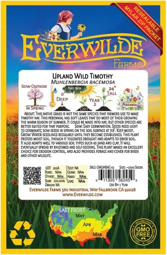 Miniatura 2 de Everwilde Farms - 1000 semillas de hierba nativa Timothy silvestre Upland - Paquete de semillas Gold Vault