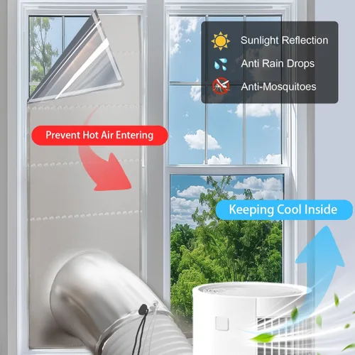 Miniatura 3 de Kit de ventilación de ventana de CA portátil plateado, 30% de parasol, impermeable, 100% sellado, sello aislante para ventanas corredizas o colgadas