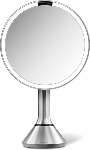 Miniatura 10 de simplehuman Espejo con sensor, espejo de maquillaje iluminado con aumento (5X), espejo redondo de 8 pulgadas con lupa con luces, inalámbrico, acero