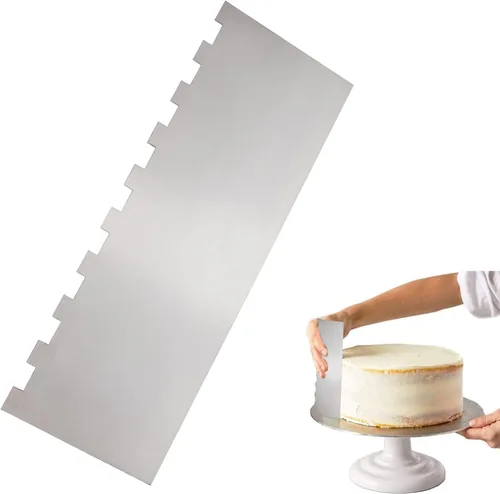 Miniatura 8 de Raspador de acero inoxidable de 8.6 pulgadas para tartas, raspador de metal para nivelador más suave para tartas, peine para decoración de pasteles