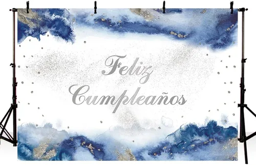 Miniatura 2 de MEHOFOND Telón de fondo de feliz cumpleaños de 7 x 5 pies para niño, fiesta mexicana, suministros de decoración de fiesta de feliz cumpleaños, Azul
