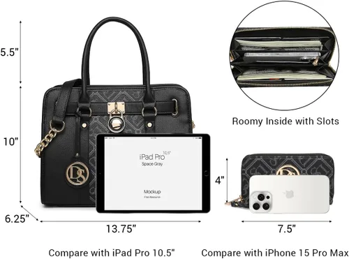 Miniatura 12 de Dasein Bolsos de mano de dos tonos para mujer, bolsos de hombro de cuero vegano, bolsa grande con cartera a juego