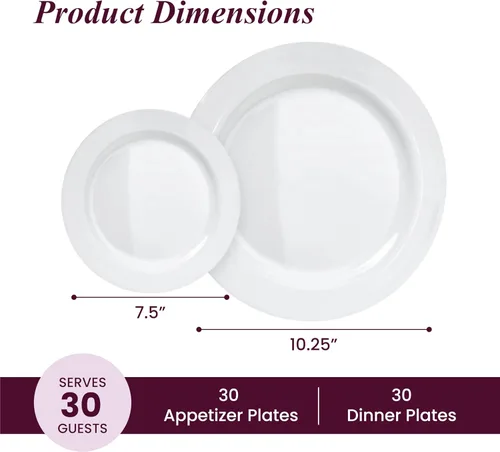 Miniatura 3 de Aya’s 60 Pack de Platos de Plástico para Fiesta - Juego de Platos Desechables Resistente con 30 Platos de Cena y 30 Platos de Ensalada - Platos