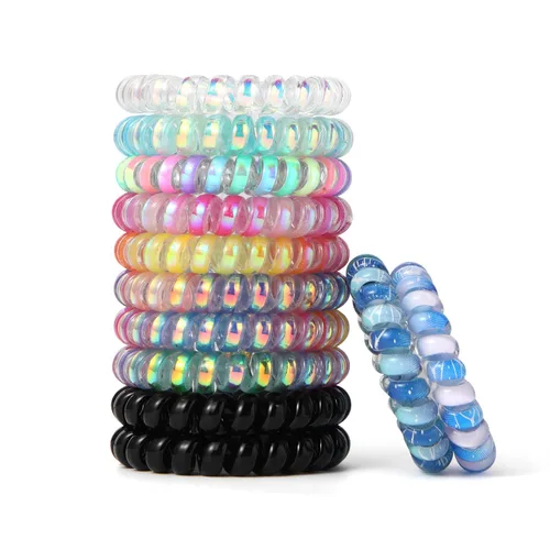 Miniatura 17 de Lazos para el cabello en espiral sin arrugas, coloridos lazos para el cabello sin rastro, lazos elásticos para el cabello, lazos para el cabello