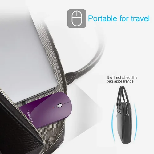 Miniatura 3 de FENIFOX Ratón Bluetooth delgado, mini plano silencioso portátil móvil recargable compatible con laptop, PC, tableta Android Windows - Morado