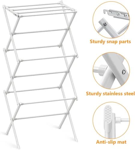 Miniatura 4 de Tendedero de ropa para el hogar para interiores, tendedero plegable para ropa de lavandería - 40" x 28.8" x 14.2", ahorro de espacio Blanco puro