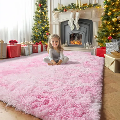 Miniatura 50 de Alfombras moradas para dormitorio de niñas, alfombra de 5 x 8 pies, alfombra peluda esponjosa para sala de estar, alfombras peludas gruesas