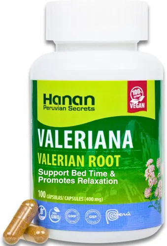 Hanan Peruvian Secrets Cápsulas de raíz de valeriana (100 unidades) – Valeriana pura Te de Valeriana Herbal Calmante Noche Relajación Relajante