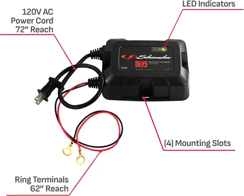 Miniatura 6 de Schumacher Electric 1.5A Cargador y mantenedor de batería de automóvil a bordo y solución 3 en 1, para baterías de 6V/12V de deportes acuáticos