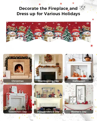 Miniatura 6 de Bufanda para Repisa de Chimenea de Navidad de 60 x 17 Pulgadas, Muñeco de Nieve Rojo Árboles de Navidad Bufanda para Repisa de Chimenea Cubierta