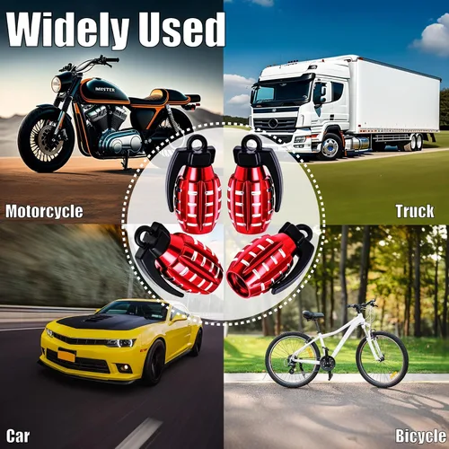 Miniatura 7 de 6 tapas de válvula de neumático, cubiertas universales de válvula de neumático de aleación de aluminio para automóviles, camiones, SUV, Rojo