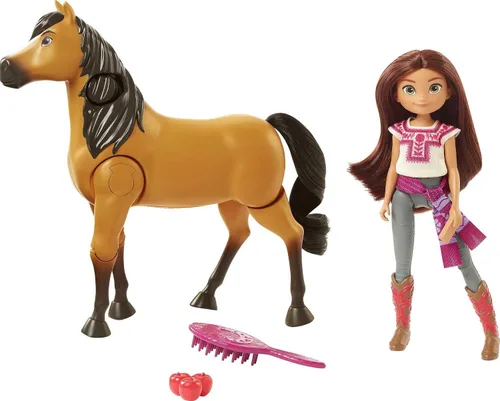 Mattel Spirit Untamed Muñeca Lucky y Figura de Caballo Spirit, Set de Juego Cabalgar Juntos y 2 Accesorios, la Muñeca "Salta" y "Monta" en Caballo