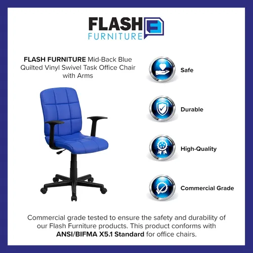 Miniatura 12 de Flash Furniture - Silla giratoria de respaldo medio de vinilo, acolchada, color negro Azul