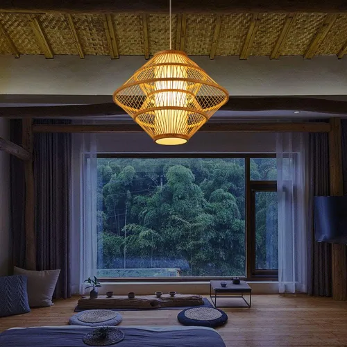 Miniatura 2 de Lámparas de madera de bambú industriales, estilo japonés, estilo rústico, estilo pastoral, lámpara colgante E27, decoración retro hueca, decoración