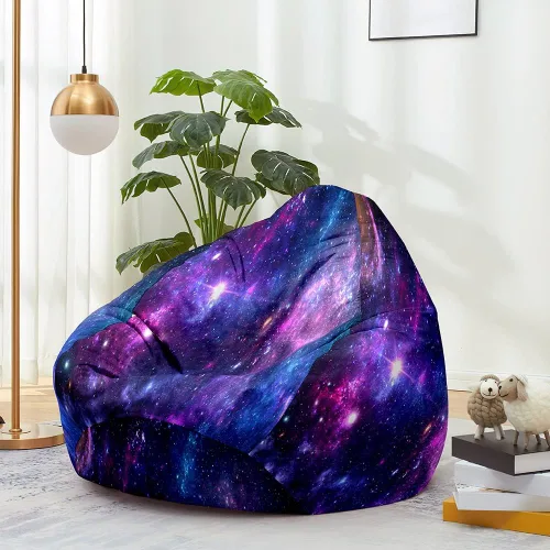 Miniatura 14 de Morbuy Funda para silla puff para niños y adultos (sin relleno), diseño de cielo estrellado 3D, suave, perezoso, funda lavable de gran