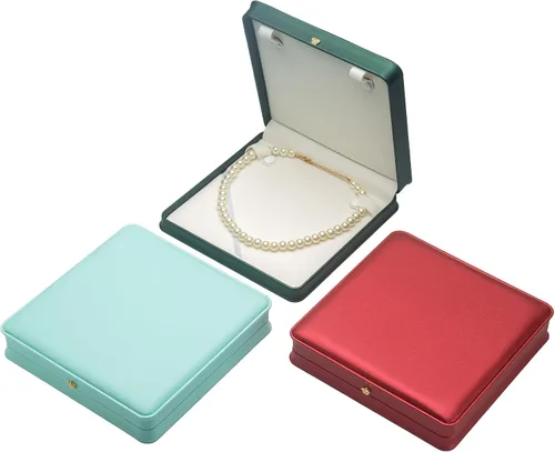 Miniatura 7 de Cadena larga de perlas PU collar caja de regalo vitrina soporte de almacenamiento (rojo)