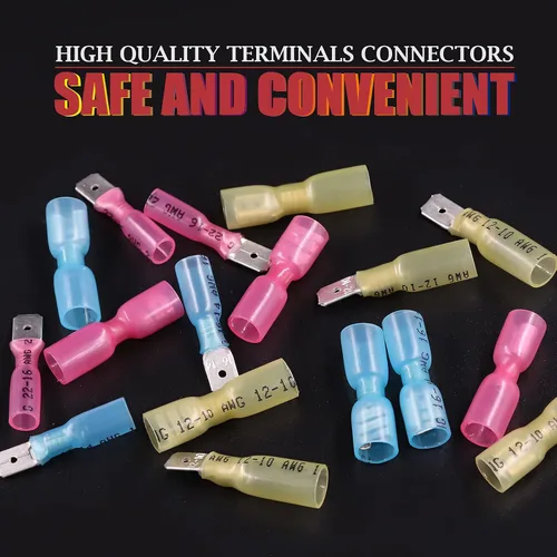 Miniatura 3 de Hilitchi paquete de 160 conectores de terminal tipo espada impermeables, termorretráctiles, totalmente aislados, hembra y macho, para cableado