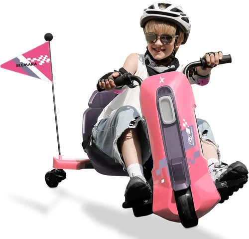 Miniatura 12 de ELEMARA Kart de deriva con velocidad sin escalones, carritos de deriva de 12V para niños con asiento ajustable, kart para niños de 5 MPH con música
