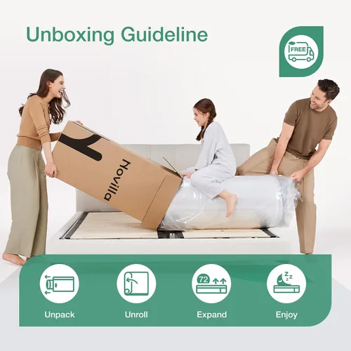 Miniatura 6 de Novilla Colchón individual XL para niños, colchón híbrido individual XL de 8 pulgadas, espuma y resortes para un sueño cómodo, bobinas de acero